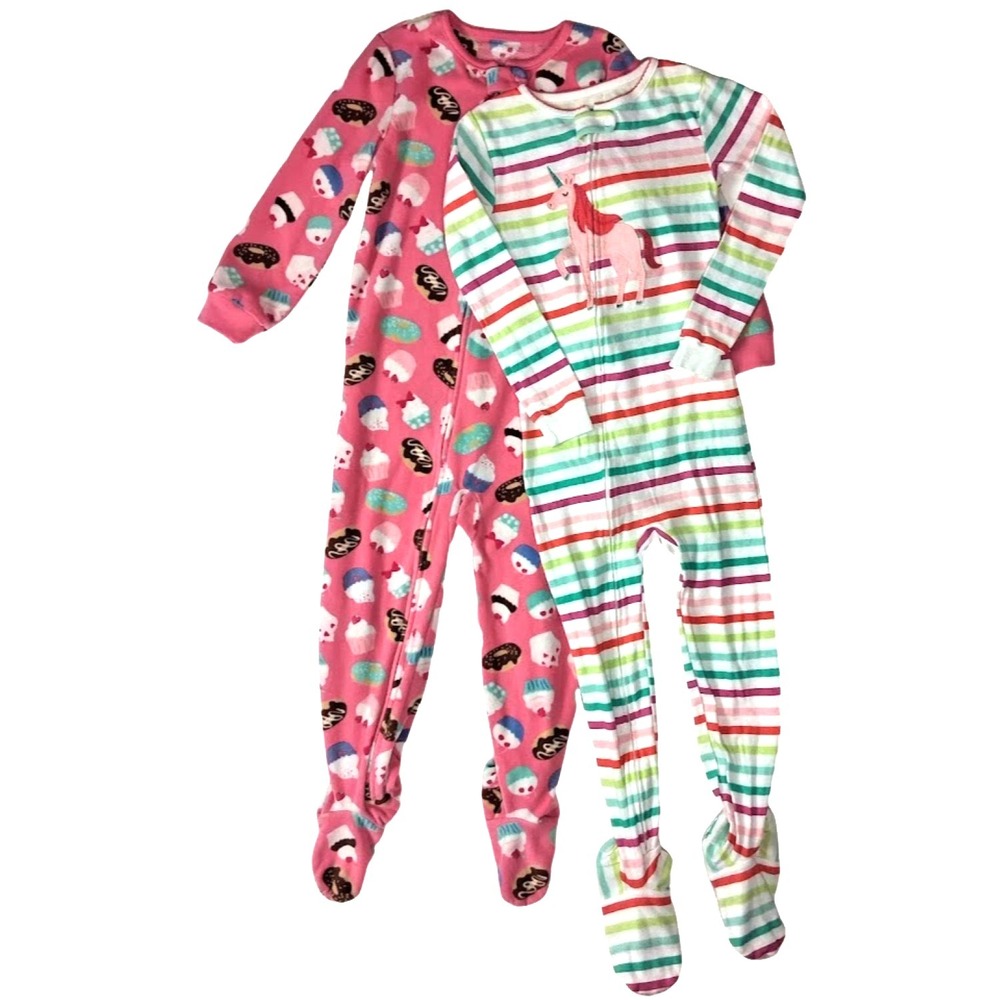 Carter's Footed Sleeper Lot Girls Size 5T Stripe Unicorn Cotton Cupcake Fleece